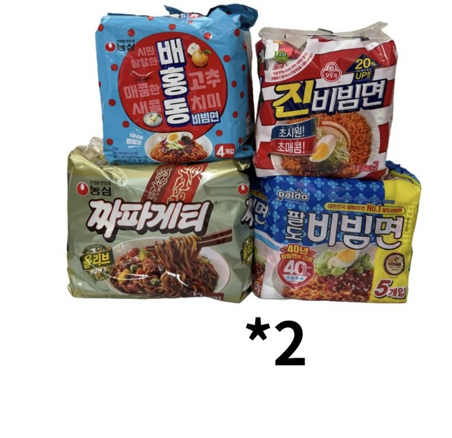 (장우)농심 짜파게티 5입+농심 배홍동 비빔면4입+팔도 비빔면 5입+오뚜기 진라면4입, 36개