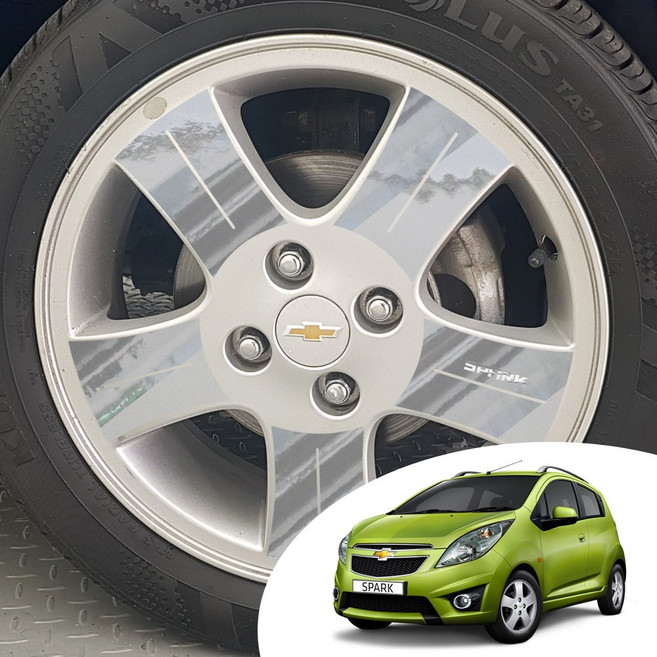 어른킹 스파크 15인치 휠 마스크 포인트 레터링 튜닝 컬러 데칼 스티커 자동차 몰딩 카본 유광 홀로그램 크롬 랩핑 시트지, 크롬실버(휠), 레터링로고스티커추가, 1개