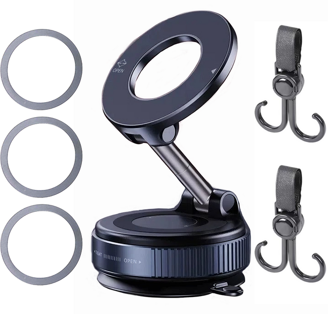 마티나포레 맥세이프 차량용 거치대 360도 회전 전차종 진공 흡착, 스텔스 블랙, 1개