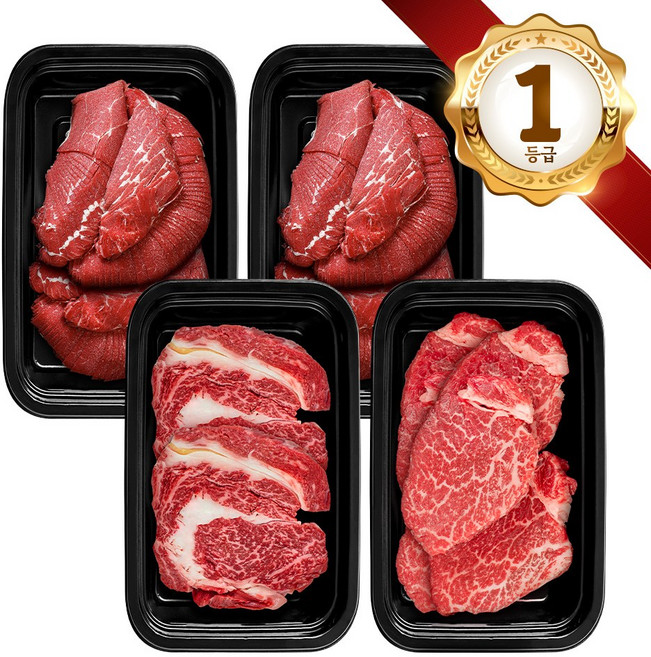 쿠가[냉장] 횡성한우 어사품 1등급 구이 정육 혼합 4구 6호(총2kg)[구성 등심+안심채끝(랜덤)+불고기+불고기], 단품, 2kg