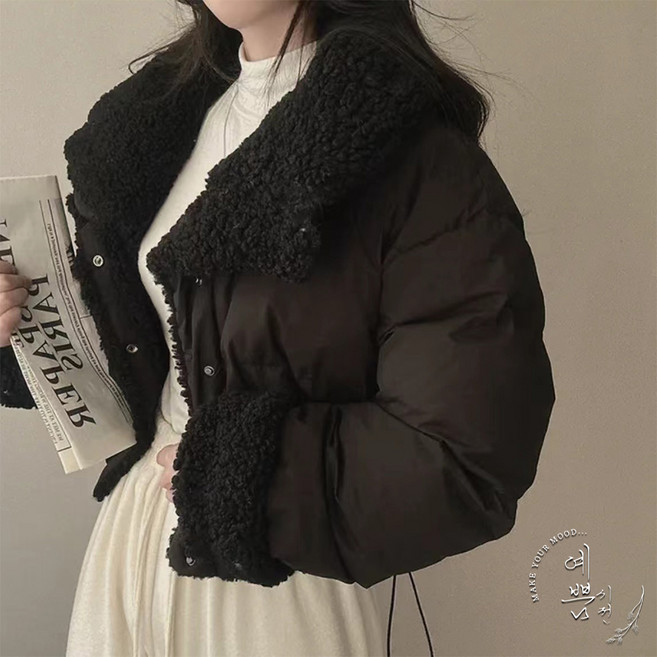 예쁨시전 양면 리버시블 램스울 무스탕 뽀글이 숏 패딩 점퍼