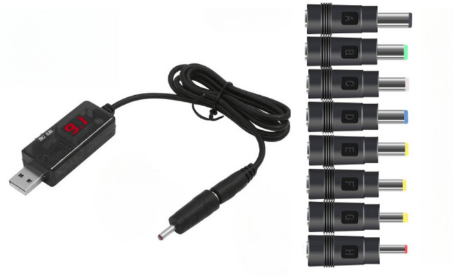 차량용 승압 전원 컨버터 케이블 젠더 USB 5V to 9V/12V DC 8종세트, 1세트