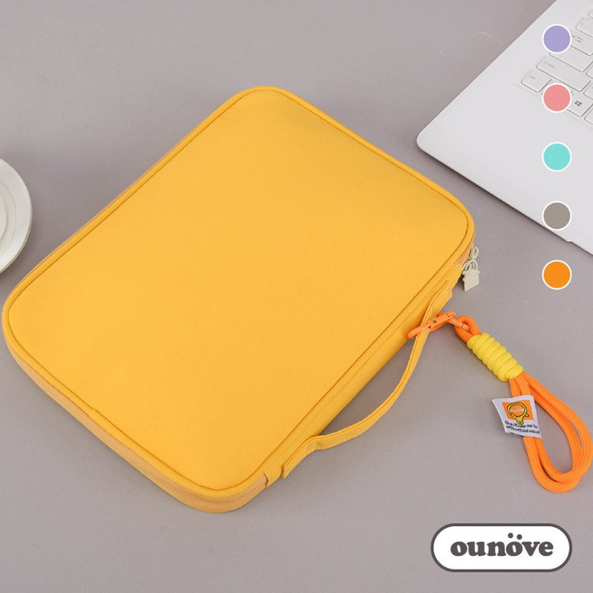 우노브 손잡이 키링 태블릿 노트북파우치, 머스타드, 1개