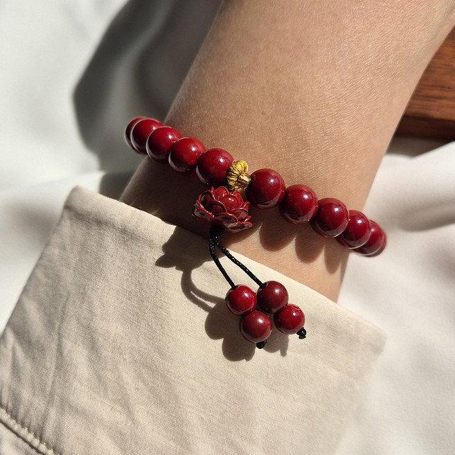 모로하이 액운 막아 주는 경면주사 연꽃팔찌 금동아줄 불교용품 염주