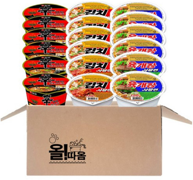 농심 신라면 블랙 사발면 101 g x 6p + 육개장 사발면 86 g x 6p + 김치 사발면 86 g x 6p 세트, 18개