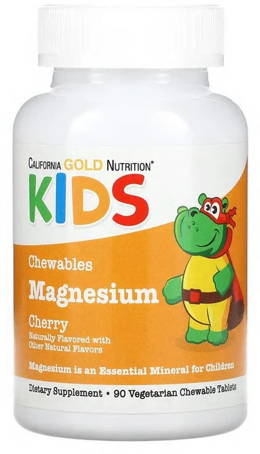 California Gold Nutrition 어린이용 츄어블 마그네슘 체리 맛 식물성 정제 90정(1정당 50mg) CGN-02271, 1개, 90정 - 쿠팡