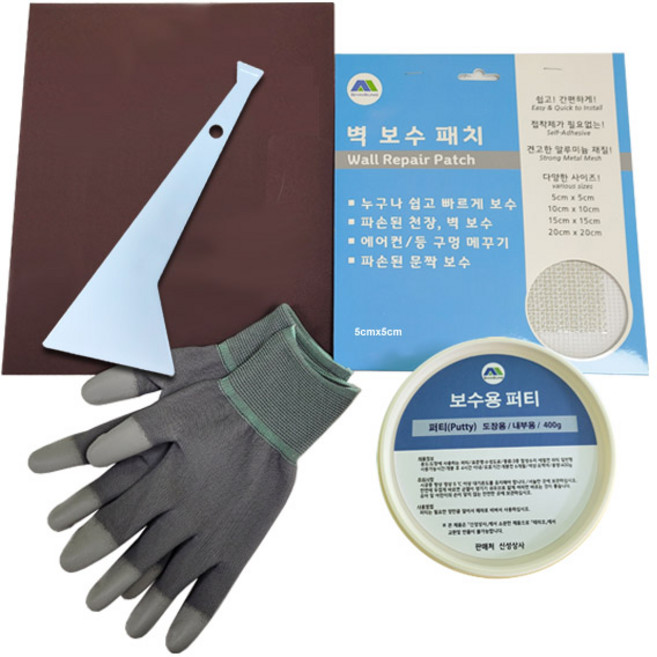 [신성상사]벽보수 패치세트 월패치 석고보드 벽보수 구멍메꾸기 셀프시공 메꾸미, C세트(패치 15*15cm), 1개
