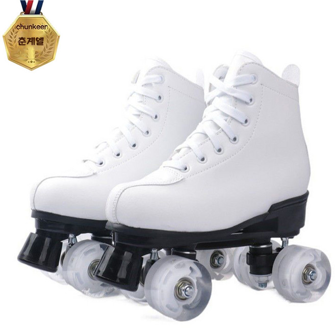 LED 커플 롤러 스케이트 슈즈 남자 여자 4륜 섬광 바퀴 발광 추억, 04화이트+화이트바퀴(No:1 고품질), 1개