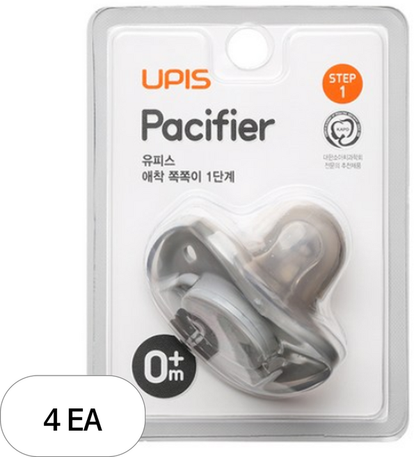 유피스 애착 쪽쪽이 노리개젖꼭지, 4개, 그레이, 1단계(신생아부터)