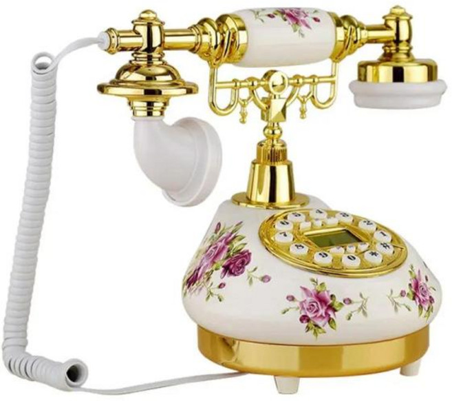 빈티지 엔틱전화기 레트로 인테리어 세라믹 골동품 전화 유선 발신자 ID 블루 스크린 백라이트 홈 오피스용 전자 벨소리, 단일옵션, 한개옵션0