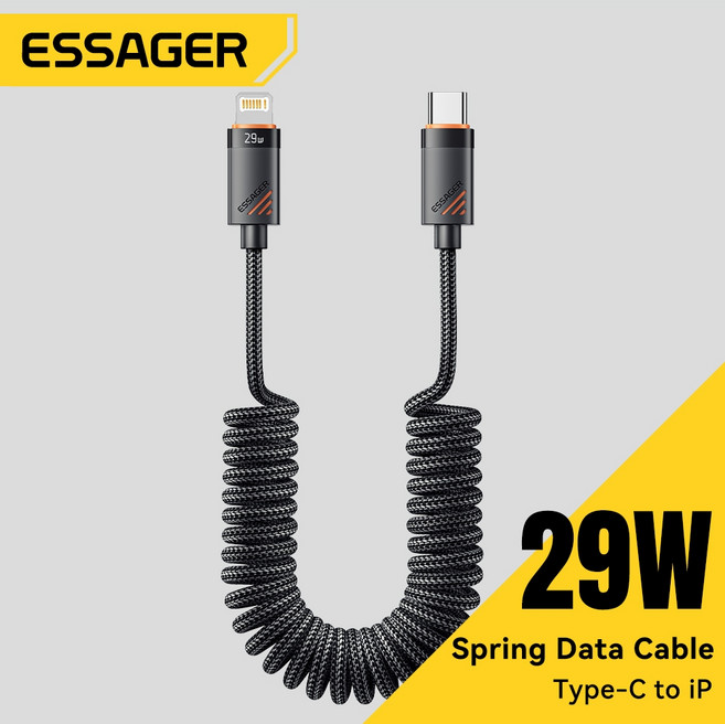 ESSAGER 彈簧數據線 Type-C to Lightning 29W, 1個, 1.2m