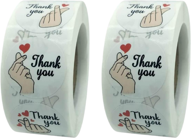 500매입 3종 믹스 손하트 땡큐 스티커, 2세트, 혼합(S306) 500매입