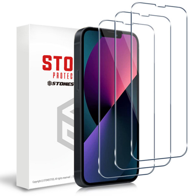 스톤스틸 고투명 강화유리 휴대폰 액정 보호 필름 1+1+1, 3개