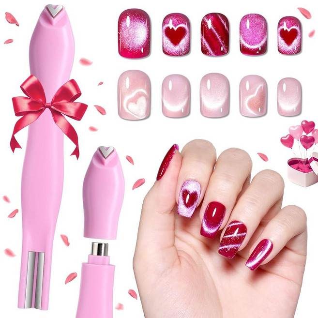 딱정벌레 고양이 눈 - 3 in 1 네일 젤 폴리쉬 하트 / 스트라이프 유리 구슬 사이드 라이트 와이드 효과 마그네틱 아트 도구 홈 DIY 매니큐어 디자인, 13 0-1 Cat Eye Magnet