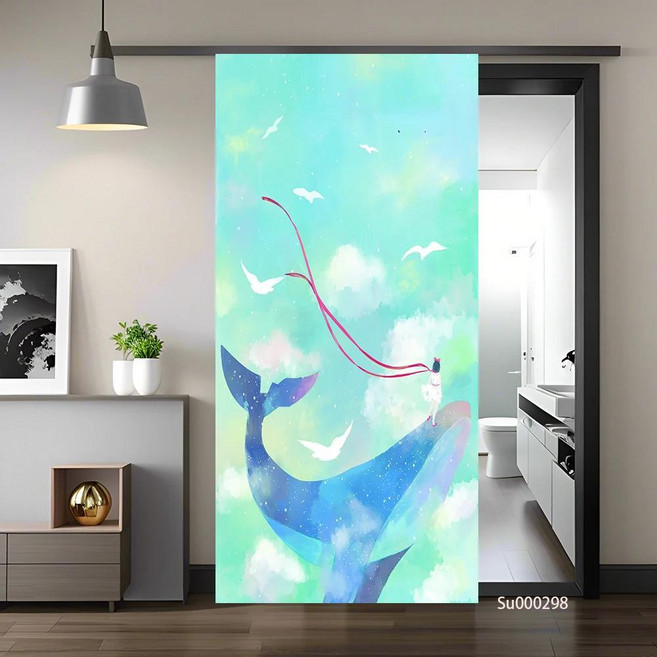 돌고래 카브라이트 귀여운 동물 도어 스티커 방수 탈부착 홈 장식 비닐 데칼, 1개, 29. 29 / A. 40x120cm(not cut)