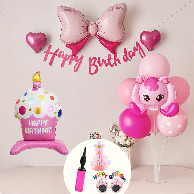 연지마켓 하츄핑 풍선 캐치 티니핑 생일 파티 용품 세트, 핑크케이크, 1세트
