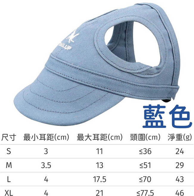 寵物鴨舌帽 狗狗露耳帽 寵物外出帽子 防曬遮陽 頭圍可調節, 藍色,L, 1個