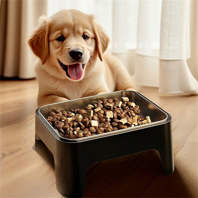 강아지그릇 강아지식기스테인레스 스틸 애견식기 애견밥그릇 반려동물용품, 노란색, 28*22.4*12.2센티미터