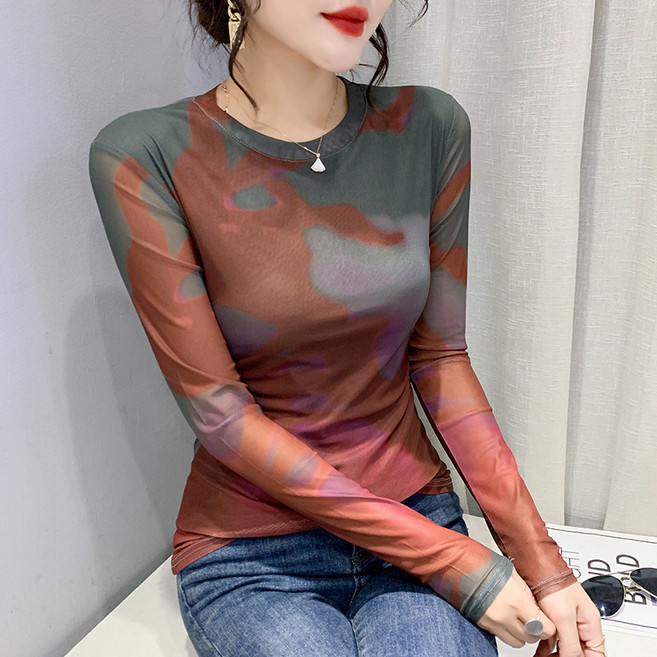 와이드 타이다이 슬림핏 매쉬 여성 긴팔 티셔츠 2컬러 S-3XL 22o163