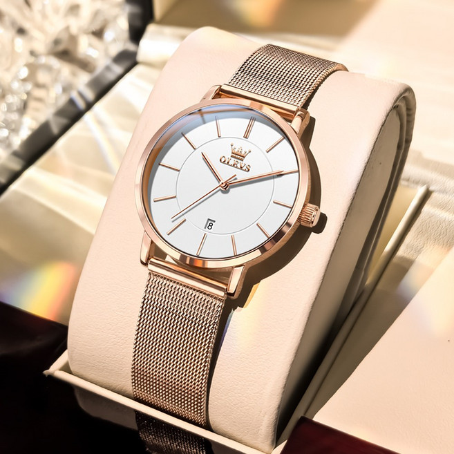 OLEVS 여성손목시계 정품쿼츠 럭셔리 명품 워터프루프 일력 메탈시계