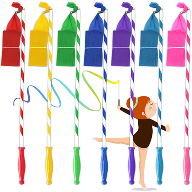 attizone 리본체조 리듬체조 리본 막대 7칼라 무용 재롱잔치 운동회소품, 리듬체조리본-노랑, 1개