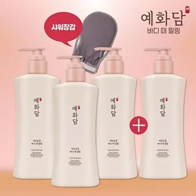 엘지생활건강 예화담 비단살결 때필링 500ml*4통+샤워장갑*1개, 없음, 4개
