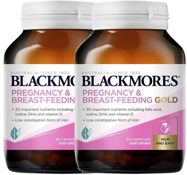 뉴질랜드 블랙모어스 Blackmores Pregnancy & Breastfeeding Gold 프레그넌시 브레스트 피딩 모유수유 골드, 2개, 60정