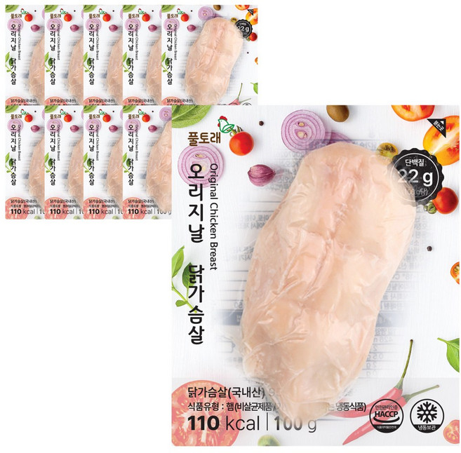 풀토래 통닭가슴살 오리지날 10팩 세트 100%국내산 식사대용, 100g, 30개