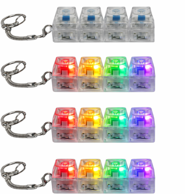 몽글상점 LED 투명 4구 키보드 키캡 키링 클릭커 딸깍이 피젯토이, 1개, 클리어