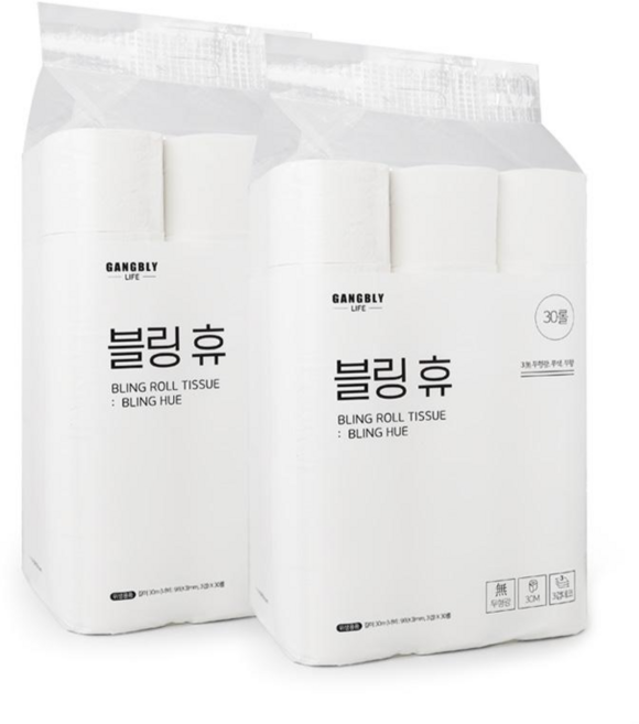 강블리라이프 블링 휴 3겹 무형광 롤화장지 30M 30롤 2팩, 2개