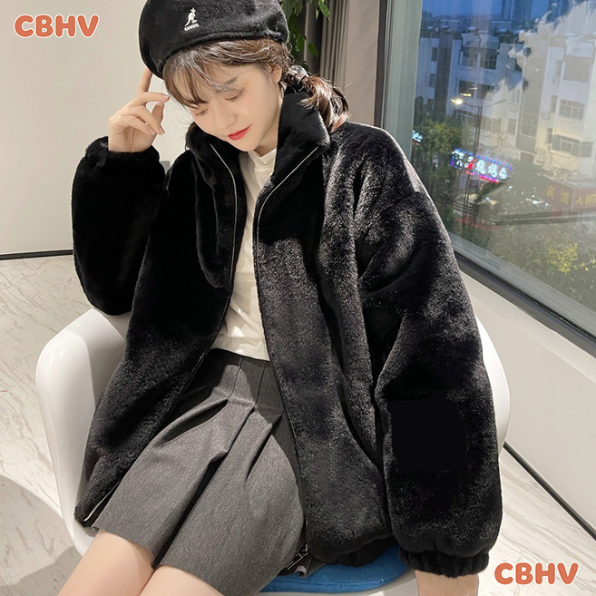 CBHV 겨울 여성 인조 모피 퍼자켓 빅사이즈 하이넥 코트 보온 도톰 인조 밍크 코트