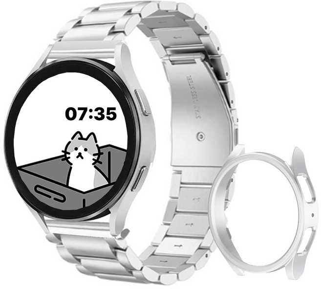 아이비온 갤럭시워치 메탈 스트랩 40 44 mm + 케이스 세트, 퓨어실버