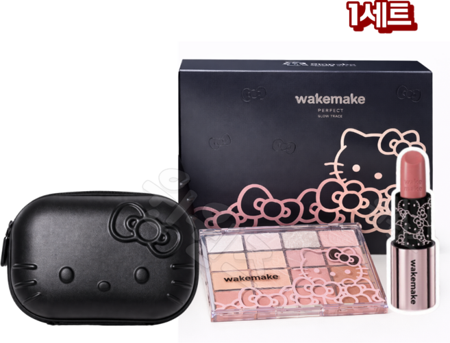 웨이크메이크 헬로키티 립 앤 아이 키트 아이팔레트+밤스틱 콜라보 메이크업 세트, 웜톤, 1개