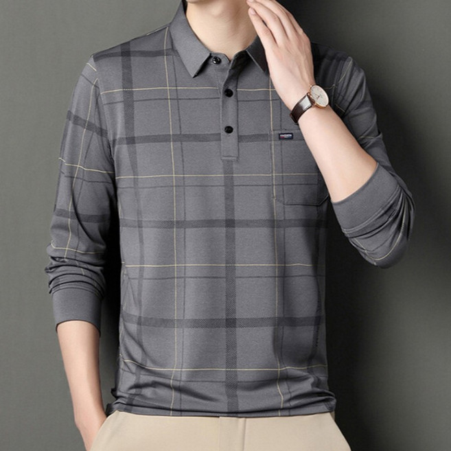 남성 긴팔 티셔츠 아버지께 드리는 추석 선물 사계절 착용 가능한 고급 중년 남성 폴로티셔츠! 부드러운 단면 소재 오버핏 디자인