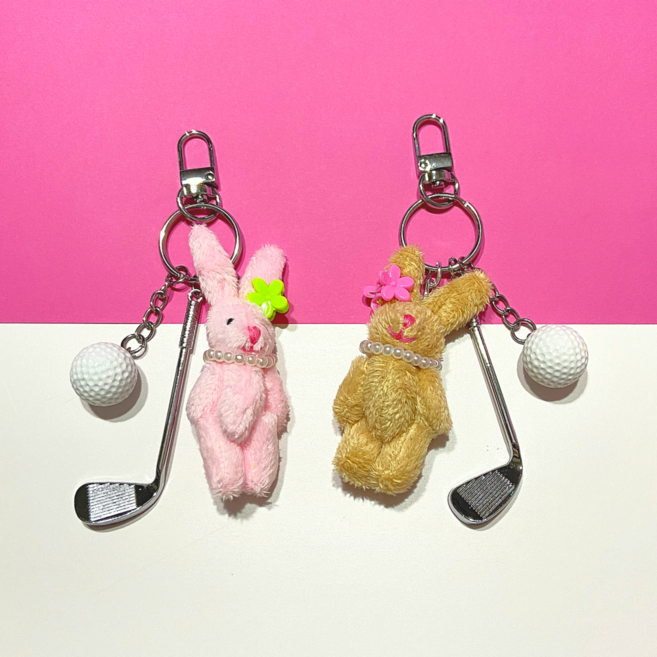 골프키링 모루인형 스포츠용품 열쇠고리 가방악세사리 홀린 토끼키링 동호회 판촉물 단체선물, 핑크