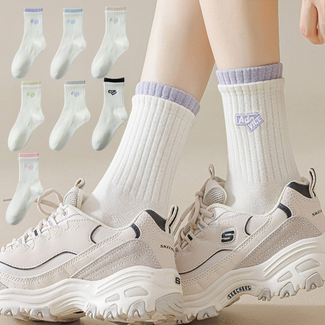 7개1세트 뷰티 여성 마카롱 포인트 데일리 중목 양말 7켤레