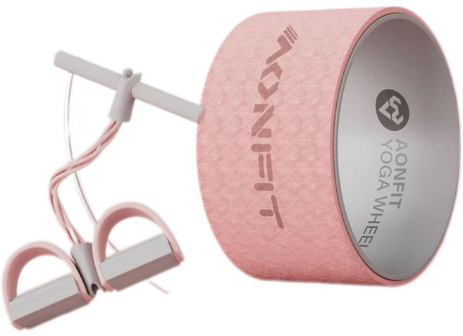 瑜伽輪 加寬 開背 初學者 專業 瑜伽器材 後彎神器 加大 滾背輪 普拉提圈, 瓔珞粉 升級款瑜伽輪+腳蹬拉力器, 1個