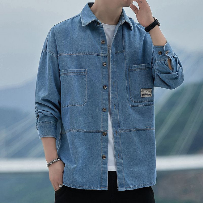 jacq 牛仔長袖外套 男裝寬鬆工裝休閒百搭上衣