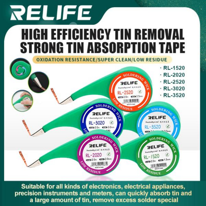 RELIFE Anti-hot Desoldering Wick 와이어 메쉬 정확한 제어 Sucker Braid 납땜 솔더 리무버 용 디 수리 도, 1개, 04 RL-2520 2.5mm
