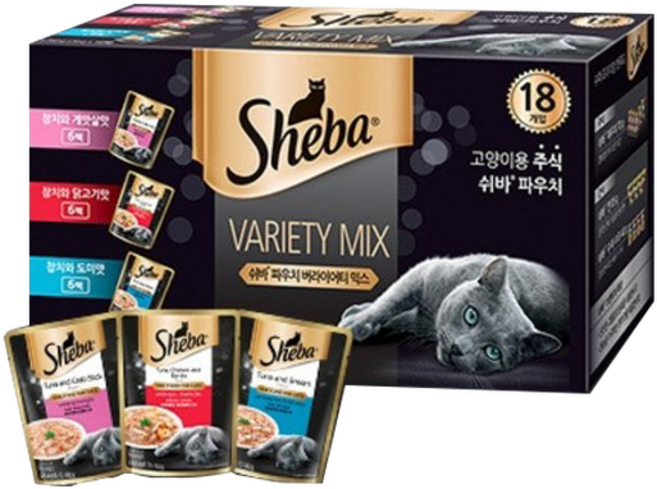 쉬바 전연령용 고양이 파우치 버라이티 믹스 주식파우치 3종 x 6p 세트, 생선, 70g, 14세트