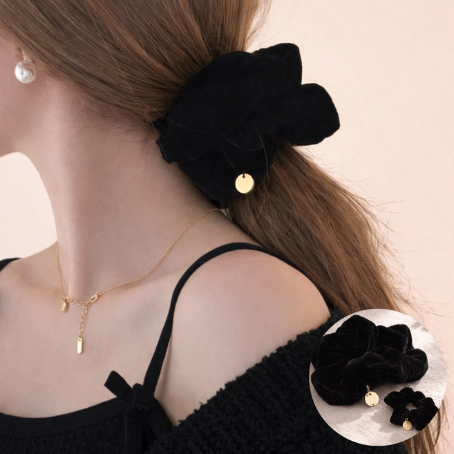 리비르 여성 블랙벨벳 머리끈 곱창 헤어밴드