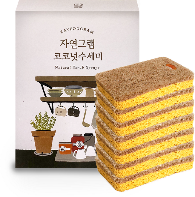 자연그램 코코넛 껍질 수세미, 7개, 1개