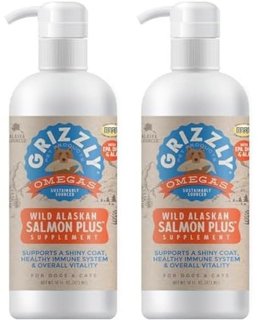 그리즐리 펫 프로덕츠 연어 플러스 오메가 3-6-9 반려견 및 고양이용 식품 보충제 16온스, 16 ounces, Grizzly Salmon Oil for Dogs