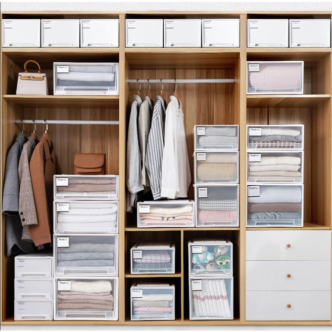 이누아 다용도 리빙박스 적층 서랍형 옷장정리함 수납 트레이, 47cm, 35*20cm, 투명