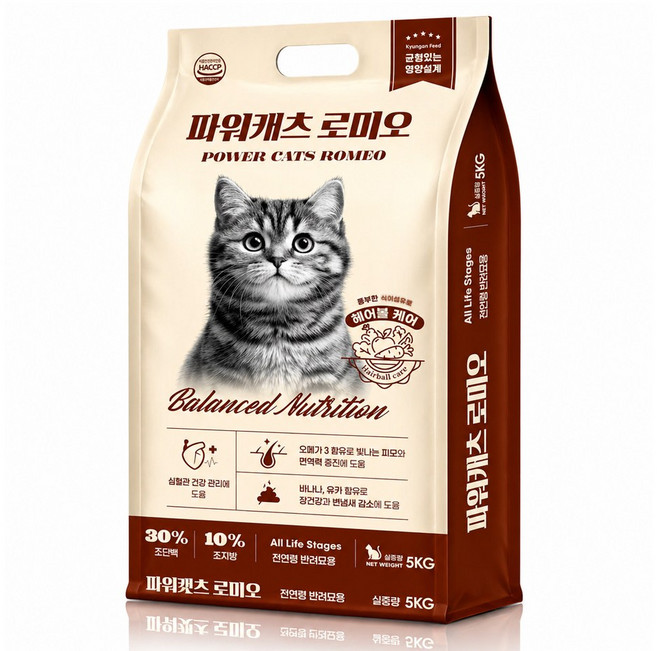 파워캐츠 로미오 전연령 고양이 길냥이 길고양이 대용량 사료, 1개, 5kg, 닭
