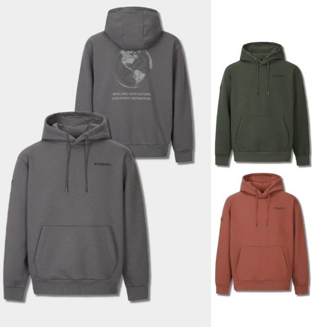 백화점정품 디스커버리 남녀공용 기모 후드티 백그래픽 데일리 상의 긴소매 긴팔 티셔츠