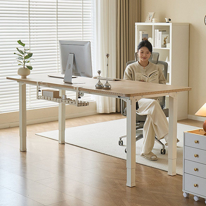 아우스 원목 FJ07 폭800 쿼드형 듀얼모터 모션데스크 스탠딩데스크 전동 모션책상 1200 1400 1600 1800 2000, 내추럴 상판 + 화이트 프레임