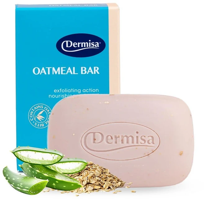 Dermisa 각질 제거 오트밀 바 | 건조한 피부를 부드럽게 클렌징하고 각질을 제거하는 데 도움이 됨 + 알로에 베라 함유 파라벤 없음 황산염 없음 85g(3온스), 1팩 - 쿠팡