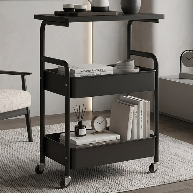 라온프리 이동식 3단 트롤리, 블랙