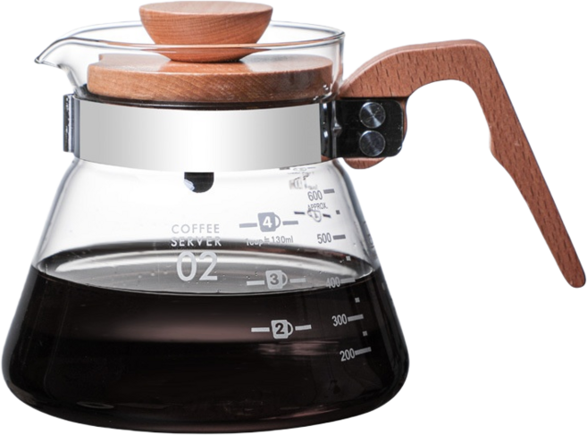 雲朵壺 耐熱玻璃手沖咖啡下接壺, 1個, 木把分享壺-600ML